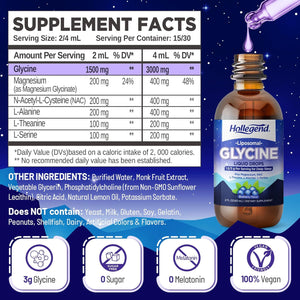Liposomal Glycine Supplements for Sleep, 1.5/3G Glycine Liquid Drops with Magnesium, L-Theanine & L-Serine | plus NAC & L-Alanine for Liver & Cellular Health, Vegan, Blueberry, 2 Fl Oz