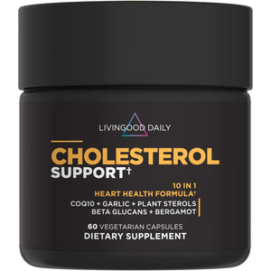Livingood Daily Cholesterol Support Supplement with Garlic, Coq10, Vitamin E, Bergamot, Plant Sterols for Body and Heart Health Support, Supports LDL and Triglycerides, Gluten Free, Vegan, 60 Capsules