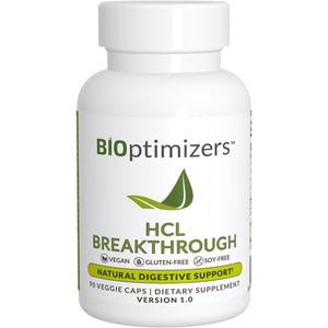 Bioptimizers HCL Breakthrough - Betaine Hydrochloride Enzymes Supplement - Assists with Protein Breakdown and Absorption - Helps Gas and Heartburn Relief - 90 Pepsin-Free Capsules