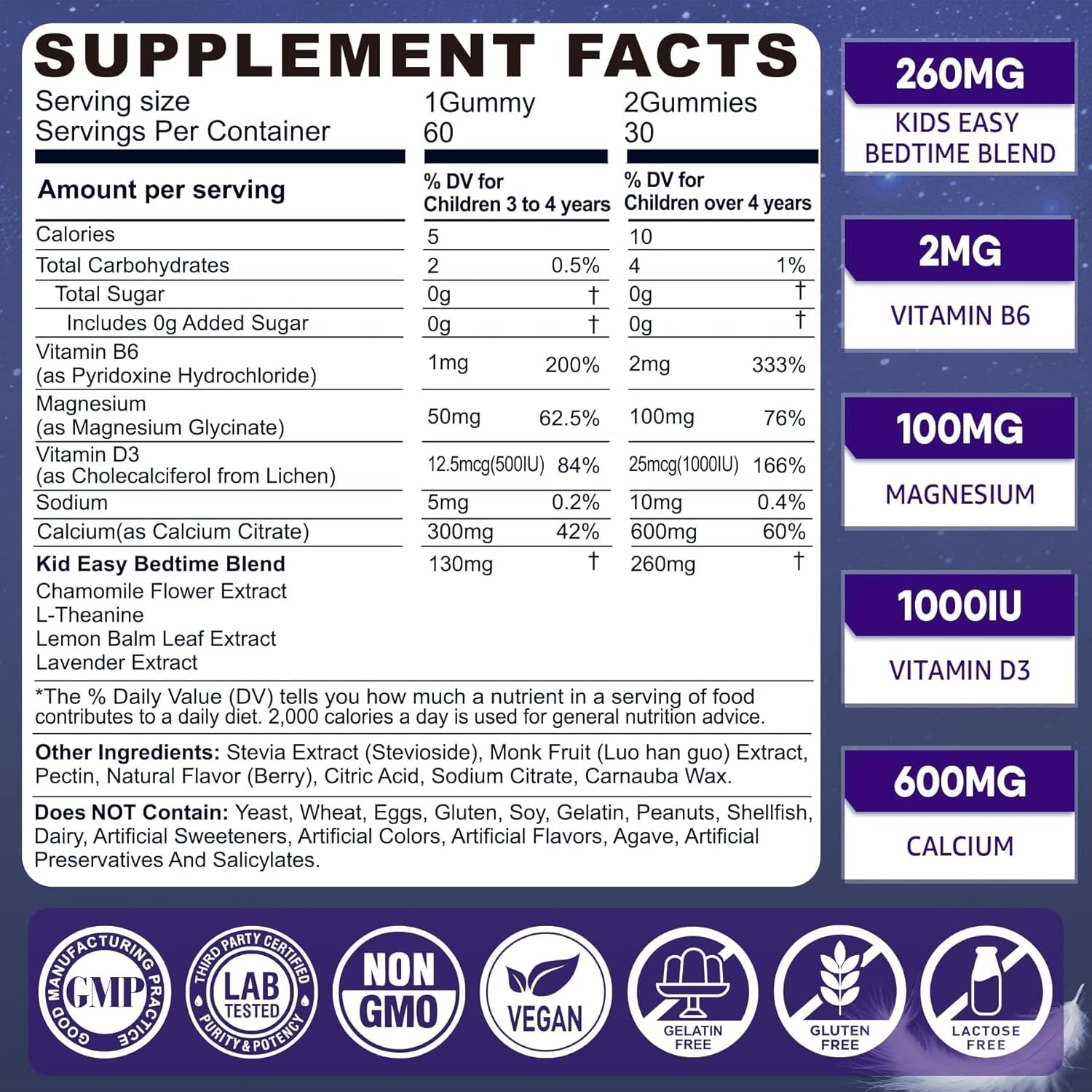 Kids Sleep Gummies - Magnesium Glycinate Gummies, Melatonin Free Sleep Aid | Magnesium, Calcium, D3, B6, L Theanine | Kid Melatonin Alternative for Restful Sleep (Pack of 1)