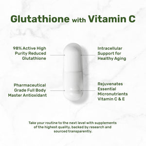Glutathione Supplement 1,000Mg per Serving, 98% Purity | plus Vitamin C 500Mg, Active Reduced Form (GSH) | Intracellular Antioxidant – Supports Detoxification & Immune Health