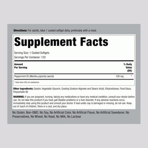 Piping Rock Peppermint Oil Softgel Capsules | 100Mg | 120 Pills | Therapeutic Grade Extract | Non-Gmo, Gluten Free Supplement
