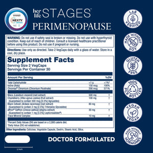 SOLARAY Perimenopause Her Life Stages - Perimenopause Supplements Women - Hot Flashes, Menopause Support - Saffron and Chasteberry - Made without Hormones - 60-Day Guarantee - 30 Servings, 60 Vegcaps