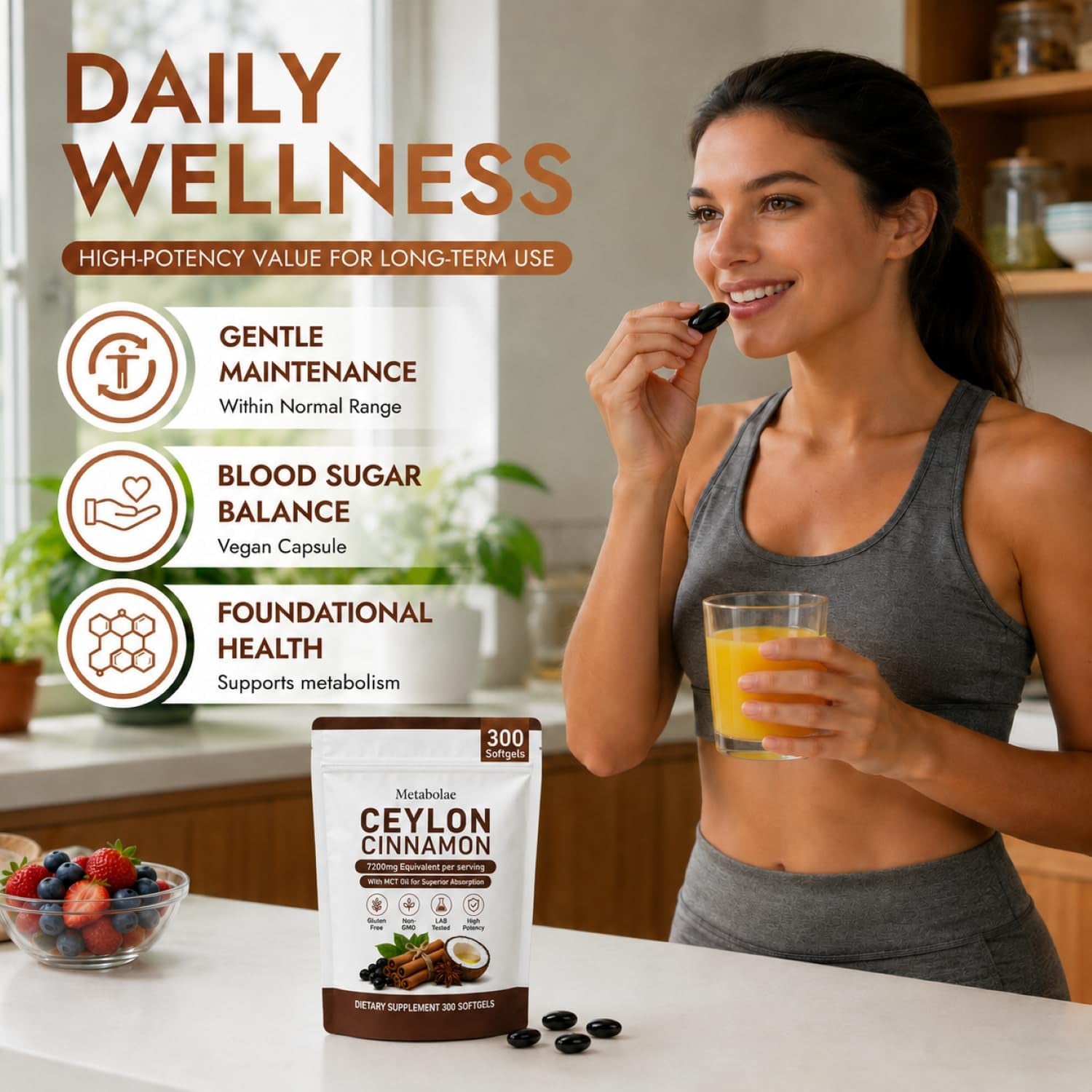 Metabolae Ceylon Cinnamon，7200 Mg Equivalent per Serving, Gluten Free, Non-Gmo, 300 Softgels