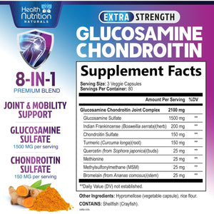 Glucosamine Chondroitin MSM Complex - 3X Strength Joint Support Supplement with Glucosamine Sulfate, Turmeric, Boswellia - for Cartilage, Mobility & Flexibility - Bottled in USA - 240 Capsules