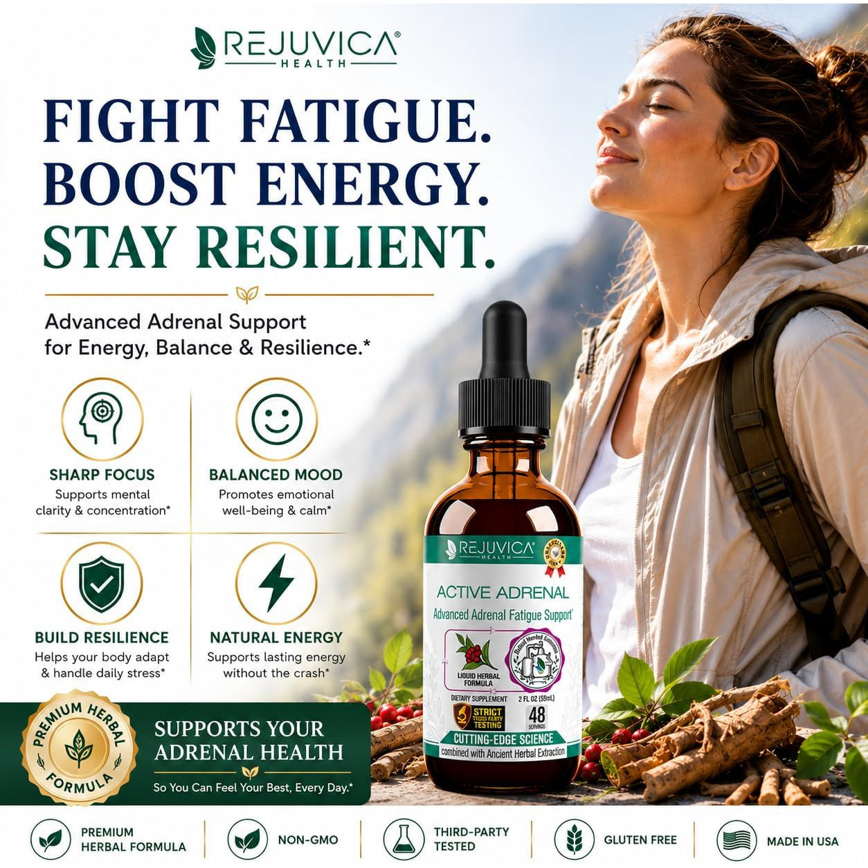 Rejuvica Health Active Adrenal - Advanced Adrenal Support Tincture - Liquid Delivery for Better Absorption - Ashwagandha, B-Vitamins, Magnesium and More