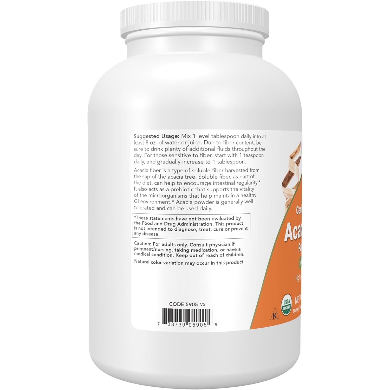 NOW Foods Supplements, Acacia Pure Powder, Certified Organic, Highly Soluble, Mixes Easily, Intestinal Health*, 12-Ounce