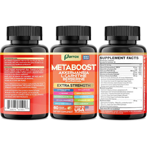 GLP-1 Booster Supplement, Akkermansia, L-Carnitine, Berberine (Glucovantage), Methylfolate, Methylated B12, Chromium, Capsimax, Psyllium Husk, Probiotics Vitamins D3, B6, 20-In-1 Plant-Based (60 Caps)