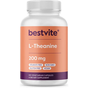 BESTVITE L-Theanine 200Mg (120 Vegetarian Capsules) - No Stearates - Vegan - Non GMO - Gluten Free