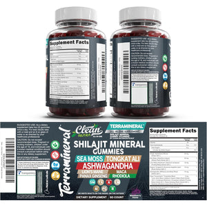 Terramineral Shilajit Gummies with Irish Sea Moss Tongkat Ali Ashwagandha Lion'S Mane MACA Panax Ginseng Rhodiola & Cordyceps by Clean Nutra (1)