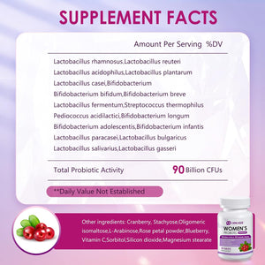 OMOGS Women'S Probiotic, with Cranberry Extract, Organic Prebiotics & Vitamin C, 90 Billion Cfus,18 Strains, Help for Boost Immune, Digestive, Gut Health & Women'S Health, Gluten & Soy Free,90 Tablets