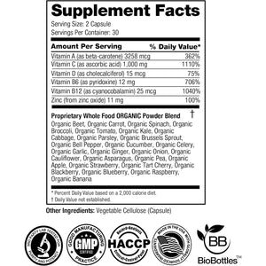 Feelgood Superfoods 1000Mg Immune Support Capsules Made with 25 Organic Fruits and Vegetables, Strong Immunity Boosters with Vitamins A, C, D3, and Zinc, 60 Count