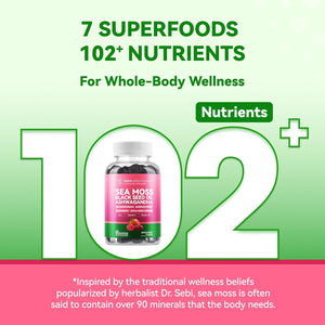 Inner Brightness Sea Moss 4000Mg Gummies with Ashwagandha, Elderberry, Apple Cider Vinegar, Bladderwrack, Burdock Root – Immune Support – Mixed Berry Flavor – 60 Count