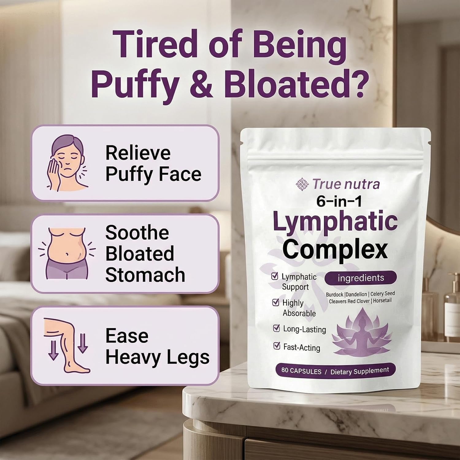 True Nutra Lymphatic Complex,True Nutra Lymphatic Complex 6 in 1,Vegan · Non-Gmo.60 Soft Capsules (1Pcs)