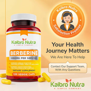 Kaibro Nutra Berberine HCL Supplement 1000Mg - for Immune System, Glucose Support, Circulatory & Gastrointestinal Health, Vegan & Gluten-Free (120 Capsules)
