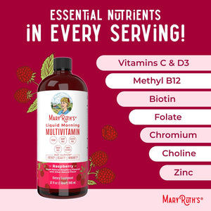 MARYRUTH'S Liquid Multivitamin for Women, Men & Kids | Vitamin a C D E B6 B12 Biotin Zinc | Immunity | Energy Metabolism | 15+ Key Nutrients | Vegan | Non-Gmo | Gluten Free | Sugar Free | 32 Servings