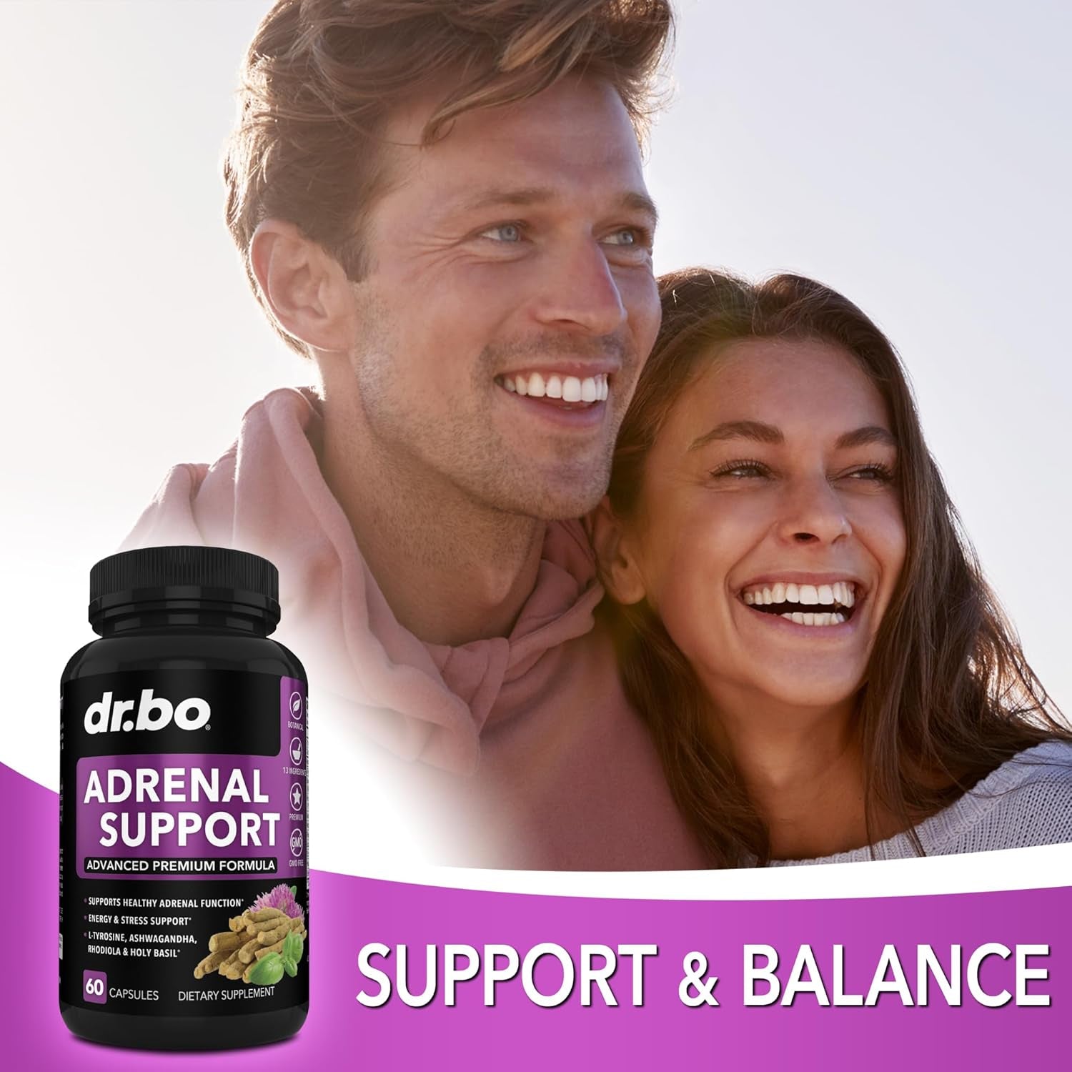 Adrenal Support Cortisol Manager Supplement - Adrenal Fatigue Supplements for Women & Men with Natural Adaptogen Ashwagandha Holy Basil Rhodiola L Tyrosine Complex Fatigue Cortisol Health - 60 Pills