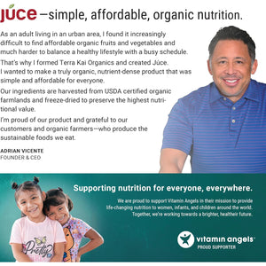 Juce Original Formula - Organic Super Fruit & Veggies Supplement - Gluten/Gelatin Free, Soy Free & Vegan- Reds & Greens Superfood Capsules- 23 Fruits & 23 Vegetables (180 Count)- by Terra Kai Organics