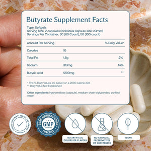 Bodybio Butyrate - Postbiotic for Gut Health, Digestive Support, Bloat, Gas & Constipation Relief, Leaky Gut Repair - Sodium + Butyric Acid Supplement for GI Wellness