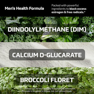 DIM Supplement for Men 300Mg | Estrogen Blocker & Aromatase Inhibitor | Extra Strength Men’S Hormone Balance & Fitness Booster with Diindolylmethane plus CDG & Broccoli Floret | Gluten-Free | 60 Ct