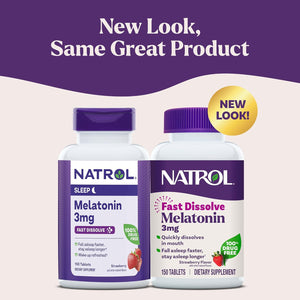 Natrol Fast Dissolve Melatonin 3 Mg, Melatonin Supplements for Restful Sleep, Sleep Support for Adults, 150 Strawberry-Flavored Tablets, up to a 150 Day Supply