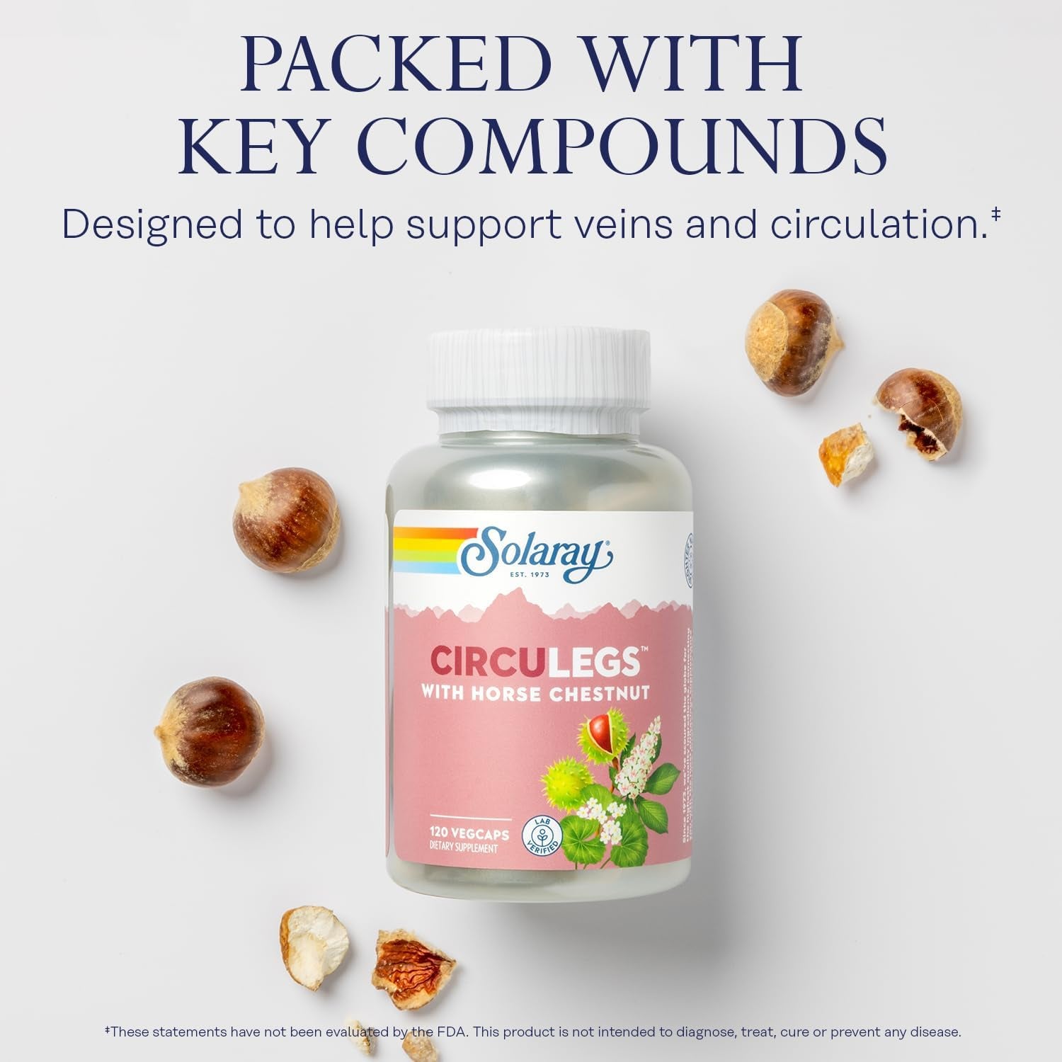 SOLARAY Circulegs - Herbal Supplements for Wellness Support W/Horse Chestnut Extract and Vitamin C, plus Gotu Kola, Flavonoids, Hesperidin Blend - Vegan, Gluten Free, 60-Day Guarantee - 60 Servings