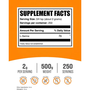Bulksupplements.Com L-Serine Powder - Serine Supplement, Amino Acid Powder - Unflavored & Gluten Free, 2G per Serving, 500G (1.1 Lbs) (Pack of 1)