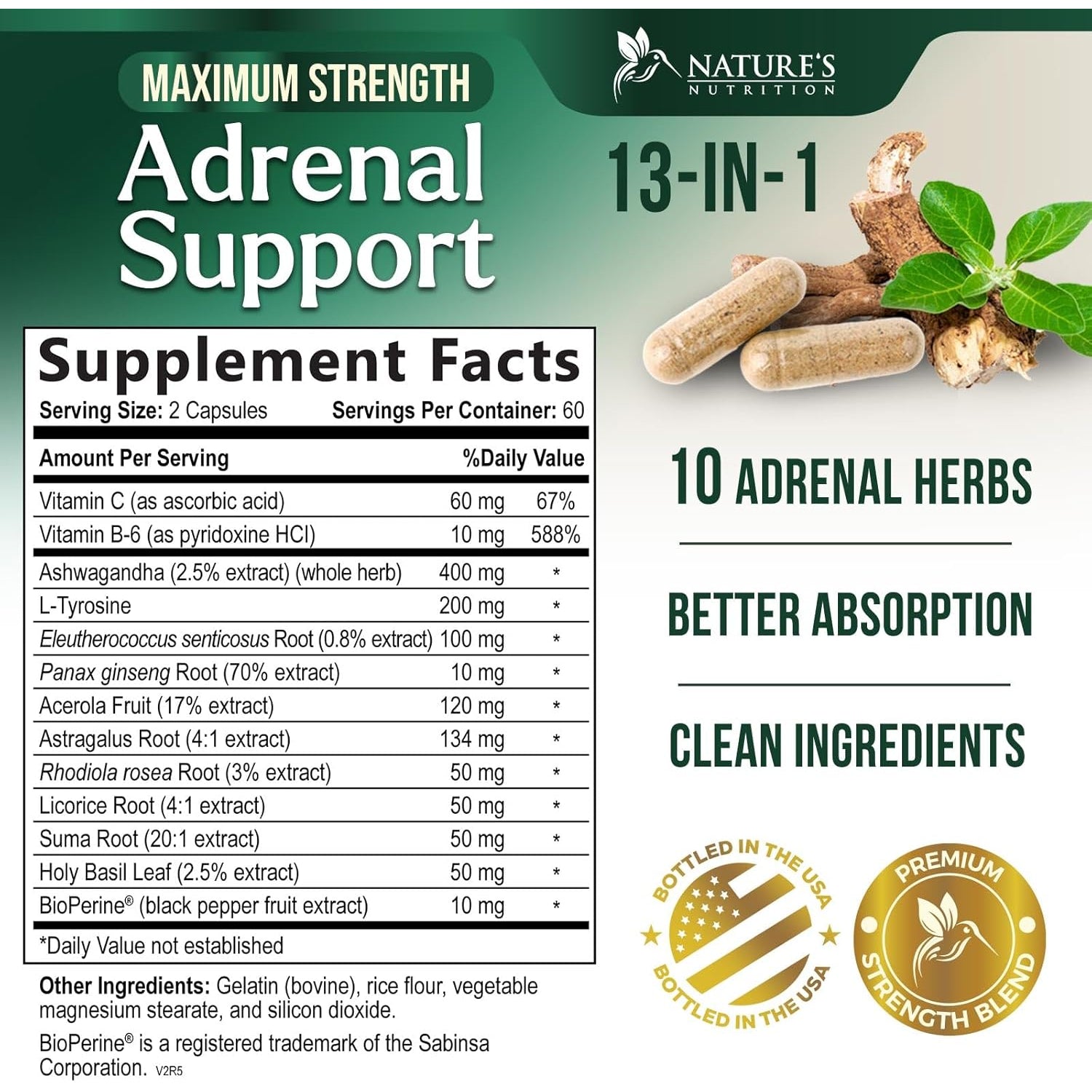 Nature'S Nutrition Adrenal Support Supplements Cortex Complex, Best Energy Supplement, Supports Health & Energy Levels, Daily Ashwagandha for Women & Men, Supports Immune System, 120 Capsules