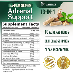 Nature'S Nutrition Adrenal Support Supplements Cortex Complex, Best Energy Supplement, Supports Health & Energy Levels, Daily Ashwagandha for Women & Men, Supports Immune System, 120 Capsules