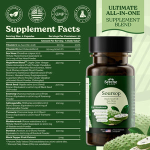 Serene Herbs 17-In-1 Sea Moss Capsules with Irish Seamoss, Black Seed Oil, Ashwagandha, Turmeric & Bladderwrack - Advanced Immunity, Energy & Gut Support - Natural Herbal Supplement - 60 Count