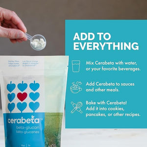 Cerabeta Barley Beta-Glucan Daily Supplement Powder, 4-In-1 Natural Fiber, Single Ingredient, Sugar-Free, Non-Gmo.