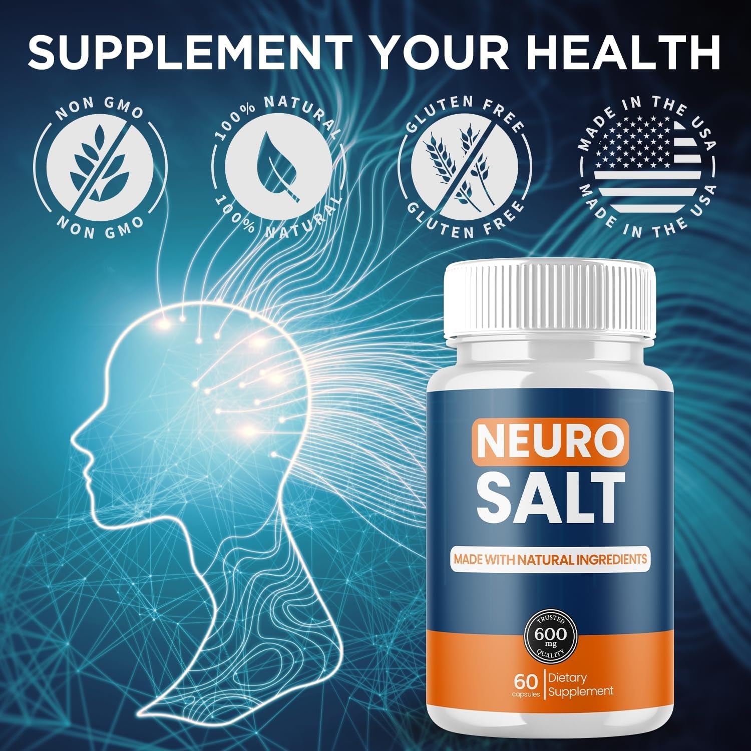 Neuro Salt Capsules, Neuro Salt Brain Support Pills with Natural Ingredients, Advanced Formula Neurosalt Maximum Strength Health & Wellness Support Vitamin for Women and Men (60 Capsules)
