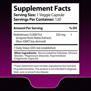 Nattokinase Supplement Capsules 5000 FU, Third-Party Tested Nattokinase – Enzymes from Japanese Natto – Daily Wellness Support – 120 Count (Pack of 1)