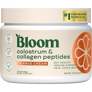 Bloom Nutrition Bovine Colostrum Powder for Gut Health, Immune Support, Hair Growth & Beauty Supplement, Gluten Free, Sugar Free | Orange Cream, 25 Servings