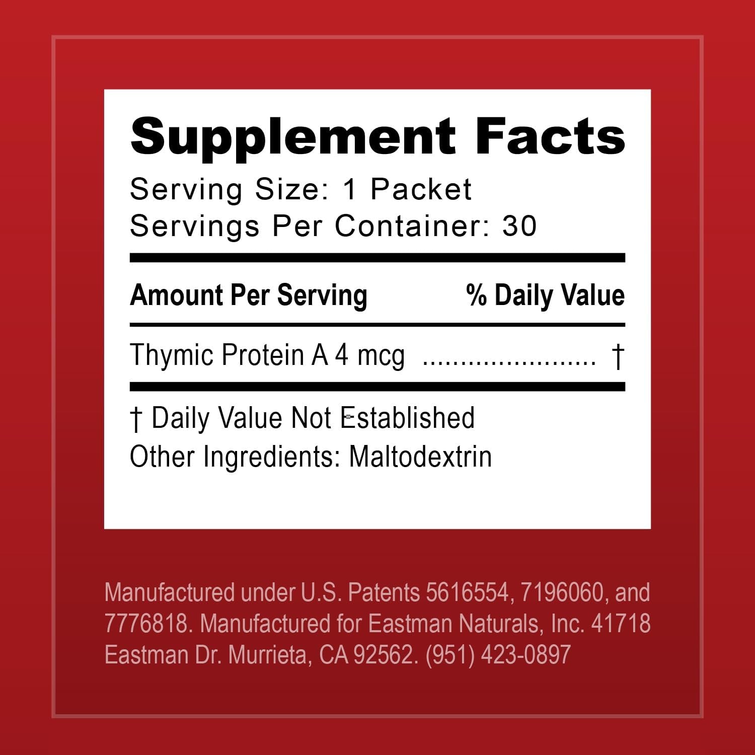 Thymic Protein a Powder Packets (4 Mcg TPA) – Immune System Support Supplement - All Natural, Non-Gmo Formula - 30 Packets