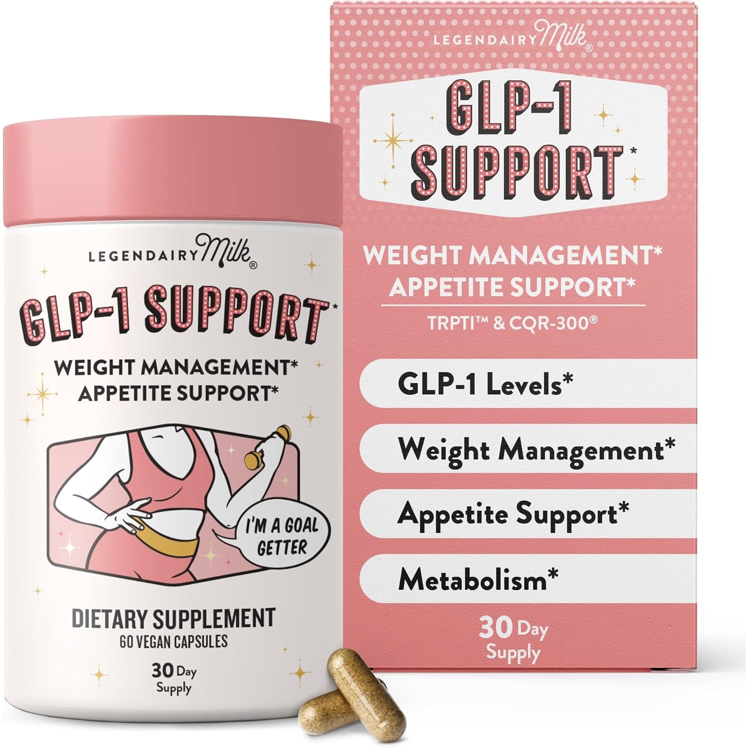 GLP-1 plus Supplement for Weight Management Appetite Control for Women W Trpti OEA, CQR-300 & Chromium, Supports Natural Fullness Signals & Hunger, Metabolism Support Supplement Legendairy Milk 1-Pack