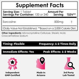Nootropics Depot Sarcosine Tablets | Chewable | 500Mg | 120 Count