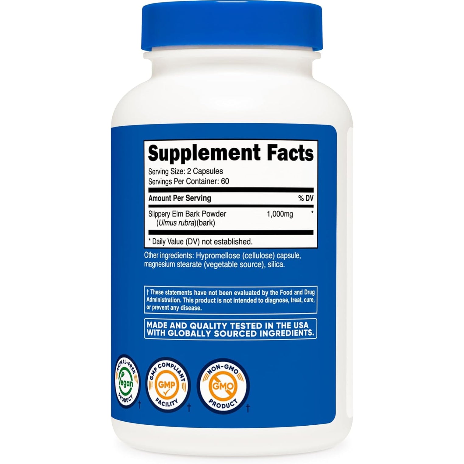 Nutricost Slippery Elm Bark Capsules 1000Mg per Serving, 120 Capsules - Non-Gmo, Gluten Free, Vegetarian Friendly
