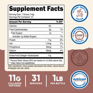 Nutricost Collagen Peptides Powder 1LB (454 G) (Chocolate) - Grass Fed Bovine Collagen Hydrolysate