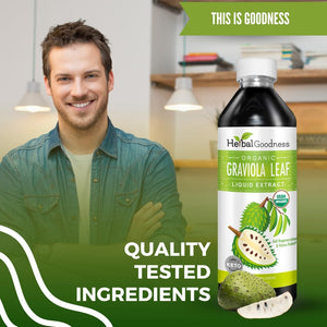 Herbal Goodness Soursop Graviola Liquid Drops 12 Fl Oz - 15X Strength Organic Guanábana Soursop Leaves Extract for Gut Health, Cell & Immune Support Serene Soursop Drops - Vegan, Non-Gmo, Made in USA