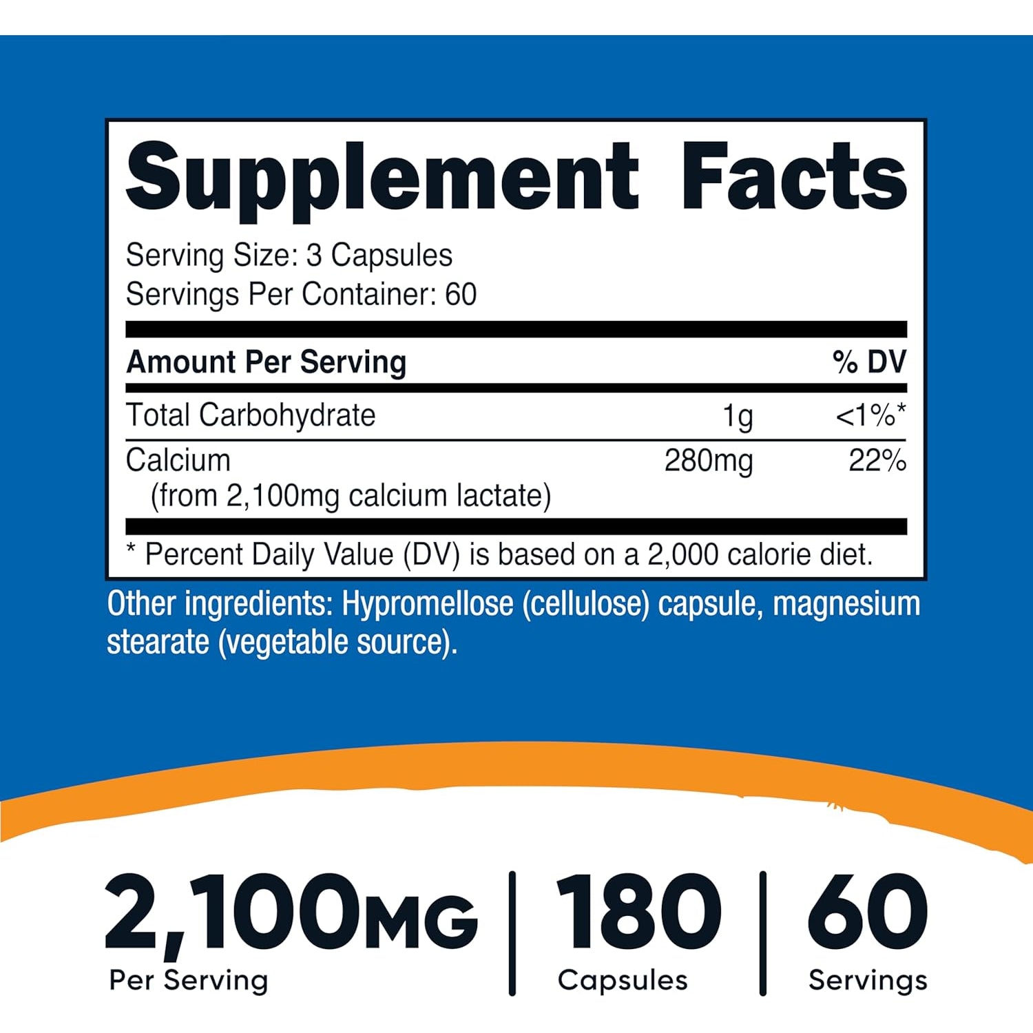 Nutricost Calcium Lactate 2,100Mg; 180 Capsules - Vegan, Non-Gmo and Gluten Free, 60 Servings