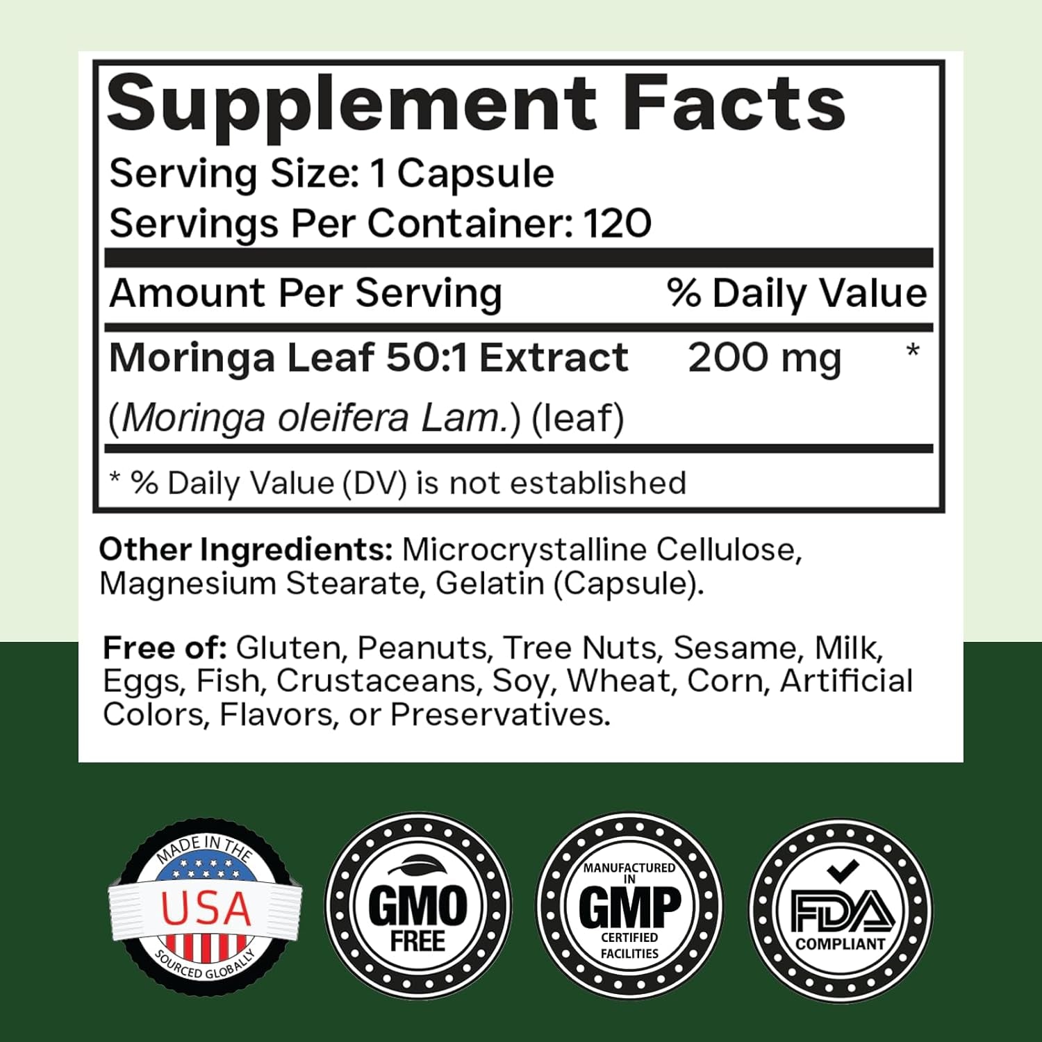 Tnvitamins Moringa 120 Capsules | High Potency Moringa Leaf Extract Superfood Supplement for Energy, Vitality & Antioxidant Support