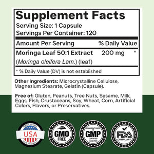 Tnvitamins Moringa 120 Capsules | High Potency Moringa Leaf Extract Superfood Supplement for Energy, Vitality & Antioxidant Support