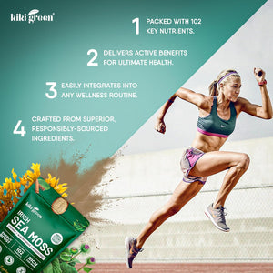 KIKI Green Irish Sea Moss Powder 8 Oz - with Bladderwrack Burdock Root Extract for Immune Support - Keto, Vegan Supplement
