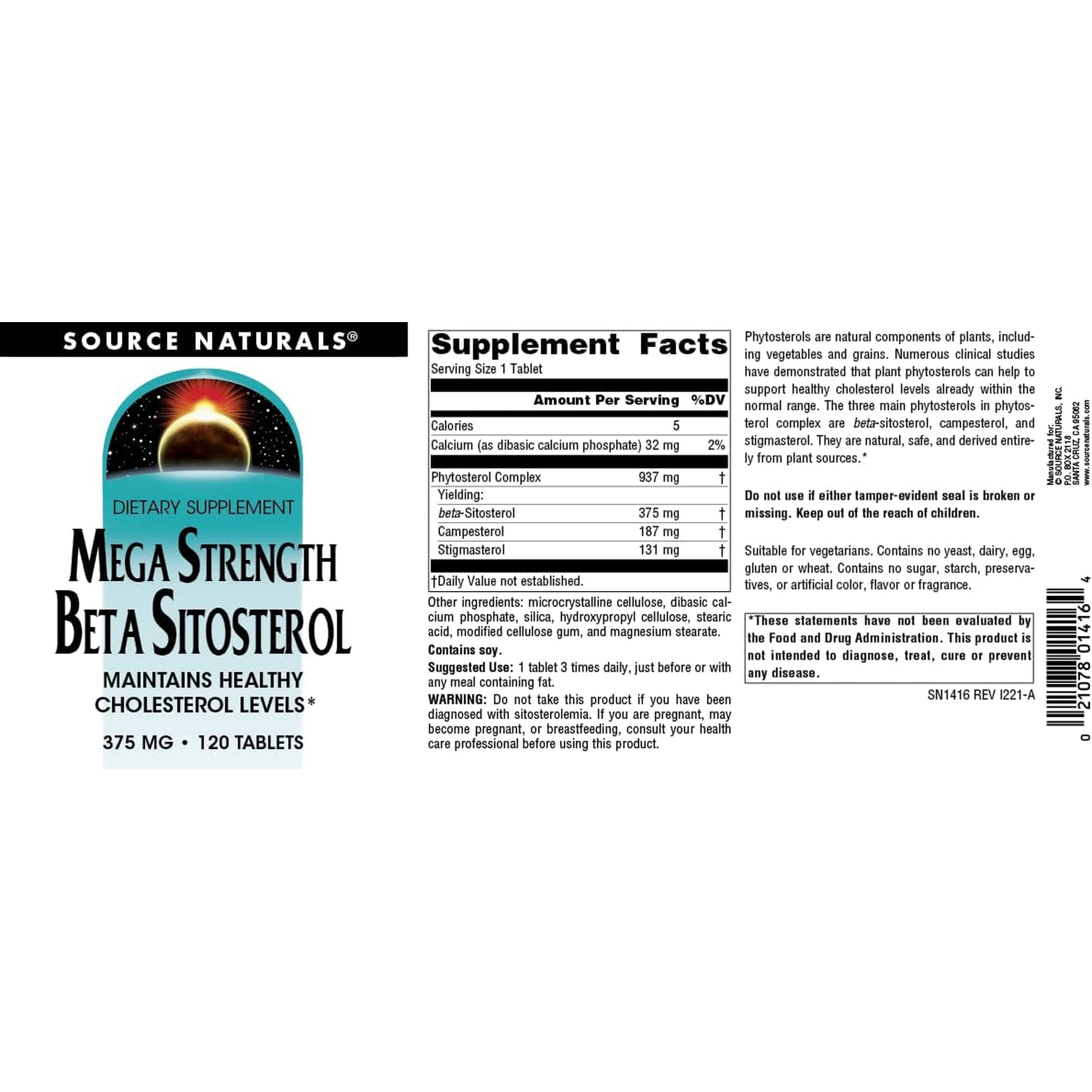 Source Naturals Mega Strength Beta Sitosterol 375Mg - 120 Tablets