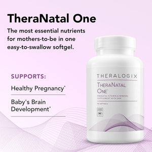 Theralogix Theranatal One Prenatal Vitamin - 90-Day Supply - Prenatal Multivitamin with DHA, Vitamin D3, Methylated Folate, Iron & More to Support a Healthy Pregnancy* - NSF Certified - 90 Softgels