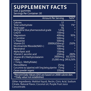 Methylene Blue Gummies 12Mg Cognitive Support W/Added Vitamin C, NAD,L Methylfolate, Methylcobalamin B12, Mitochondrial Support, Brain Health & Focus, Clarity, Methylated Vitamins