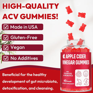 Apple Cider Vinegar Gummies 2000Mg, Keto ACV Gummies with Probiotics, Keto Support & B12, Apple Cider Vinegar with Mother for Digestion, Metabolism, Detox & Cleanse - Vegan, Low Sugar, 60 Counts