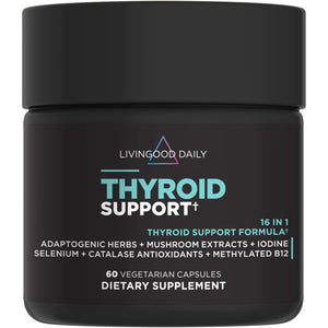Livingood Daily Thyroid Support Supplement, 16-In-1 Wellness Blend with Adaptogenic Herbs, Iodine, Magnesium and Selenium, Thyroid Support for Women & Men, Vegetarian Capsules, Gluten Free, 60 Count