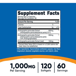Nutricost Andrographis Extract Capsules (1000Mg) (120 Capsules) - Health and Wellness Vegetarian Supplement, 60 Servings